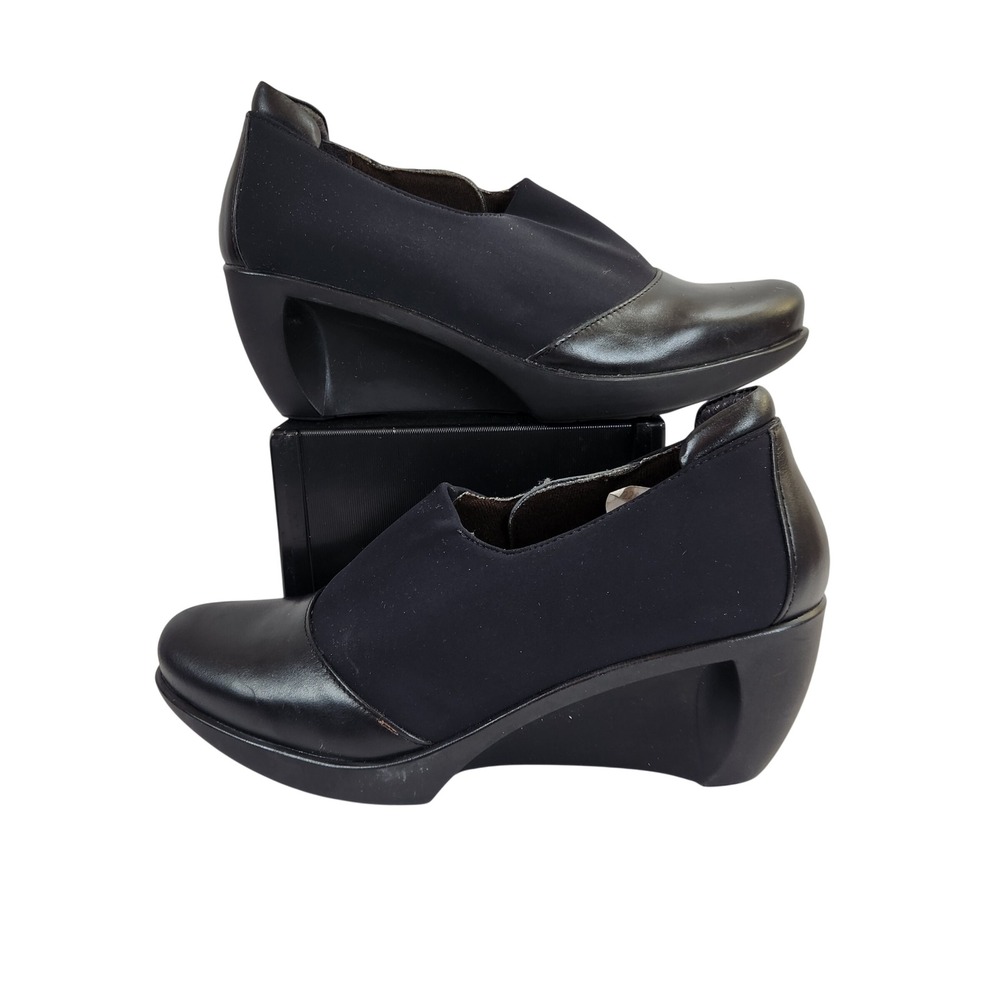 NAOT Weekend Wedge Black Leather & Fabric Comfort Shoes Women Size US 7 EU 38
